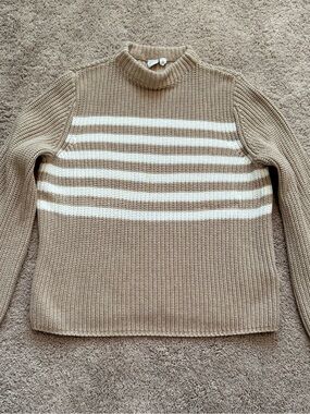 GAP Beige and White Striped Mock Neck Sweater